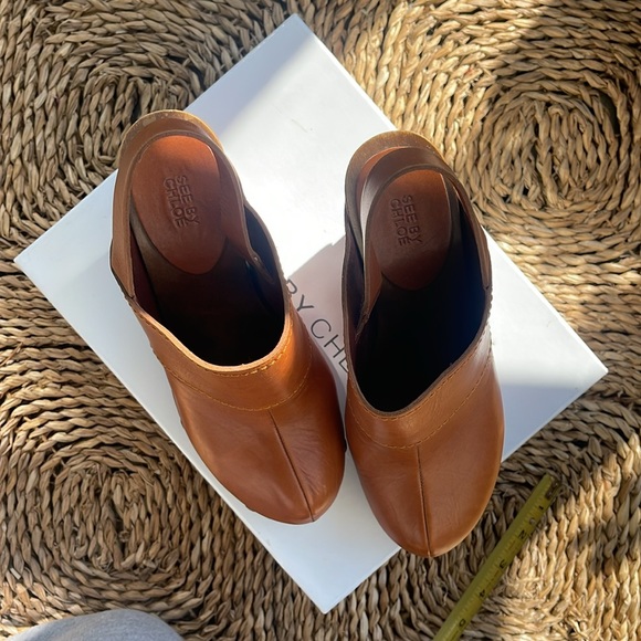 SeeByChloe Tan leather 3” wedge sling back Sz 39 - Picture 2 of 16